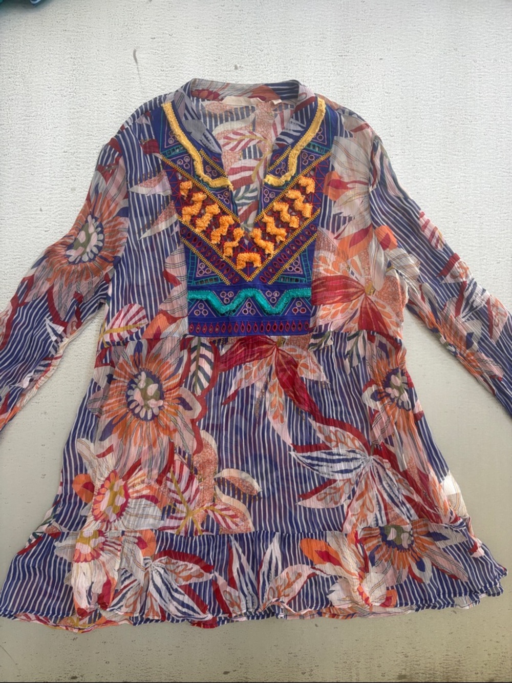 Soft Surroundings PM-Floral Embroidered Boho Tunic Top - Multicolor